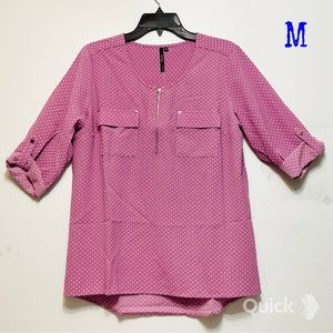 M - NWT Cathy Daniels Dots 3/4 Roll Sleeve Top